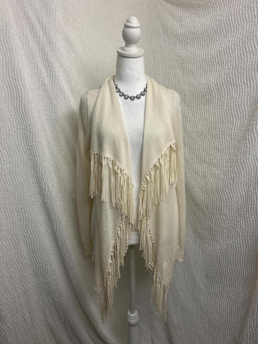 Rebecca Taylor White Wool Alpaca Fringe Sweater Womens Medium Cozy Chic Boho